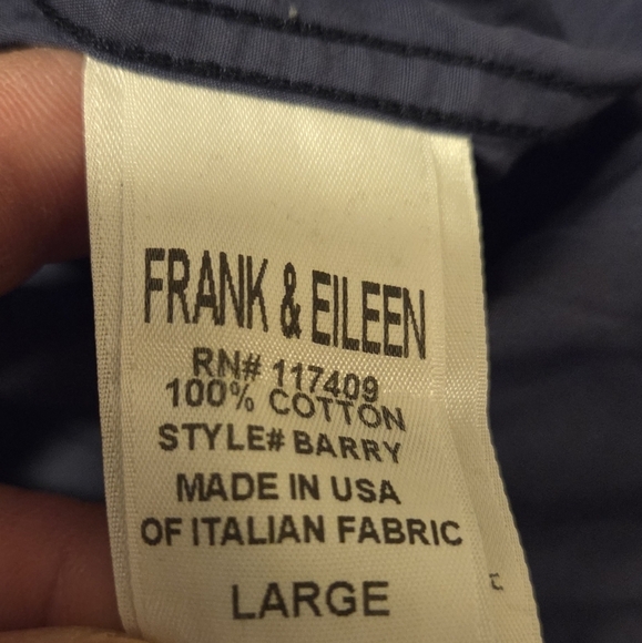 Frank & Eileen BARRY Cotton Button Down Collar Shirt Navy Blue W/Dots Size Large - Picture 9 of 11